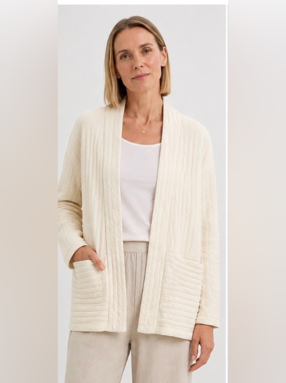 Eileen Fisher Organic Cotton Quilted Open Front Cardigan XXS - Picture 1 of 5